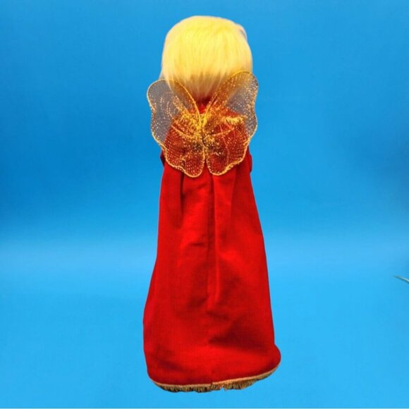 Vintage 1960s Japan Angel Tree Topper Red Velvet Gold Trim Stars Christmas Decor - Picture 6 of 9